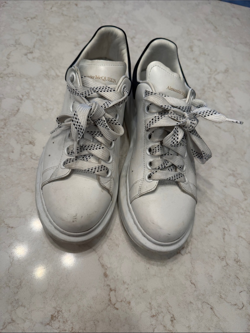 Alexander McQueen White Leather Platform Sneakers with Patterned Laces